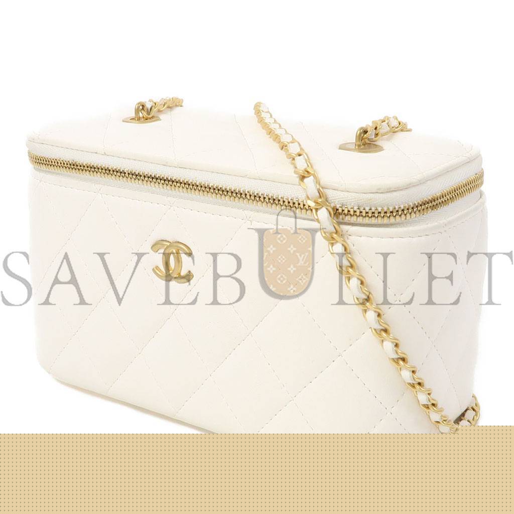 Ch*el quilted cc ghw dressing case chain shoulder bag lambskin leather white ap2303 (17*9*8cm)